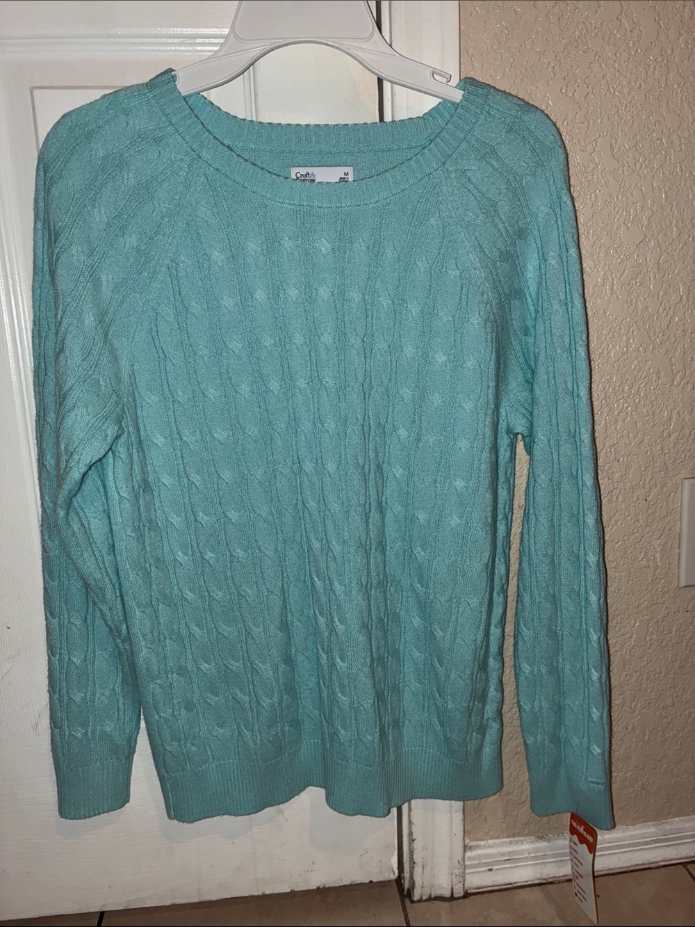 croft & barrow Mint Green Cable Crewneck Sweater